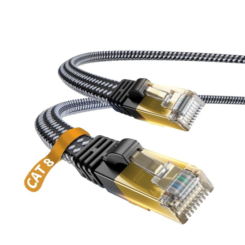 DanYee Cat 8 Ethernet Cable, Nylon Braided 6.5ft CAT8 High Speed Professional Gold Plated Plug STP Wires CAT 8 RJ45 Ethernet Cable 3ft 10ft 16ft 26ft 33ft 50ft 66ft 100ft (Black 6.5ft) - Image 1